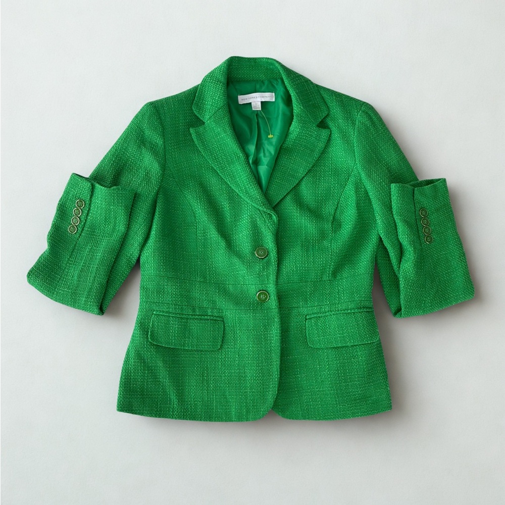 Women’s New York & Company Green Blazer Long Sleeve Collard Two Button Jacket